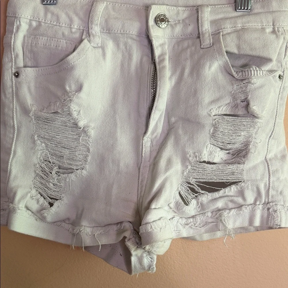 SHEIN White Ripped High-Rise Denim Shorts